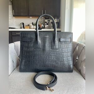 Saint Laurent Sac Le Jour Black Croc-Embossed Bag